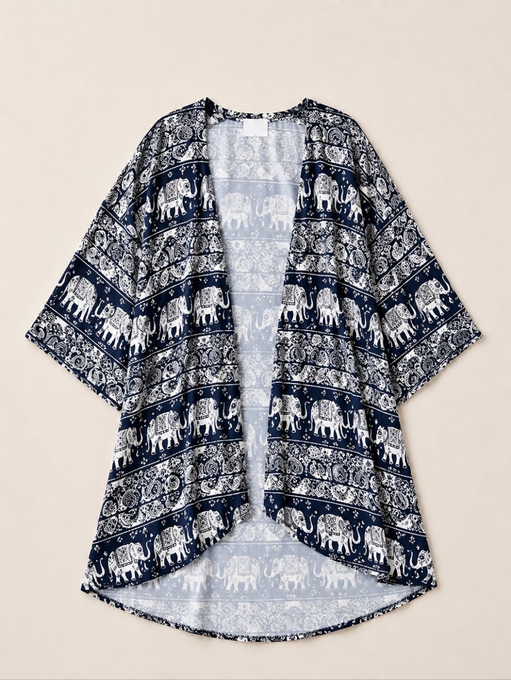 Kimono Cardigan Elephant Print Blue Women Size 18 Boho Beach Resortwear Cover Up